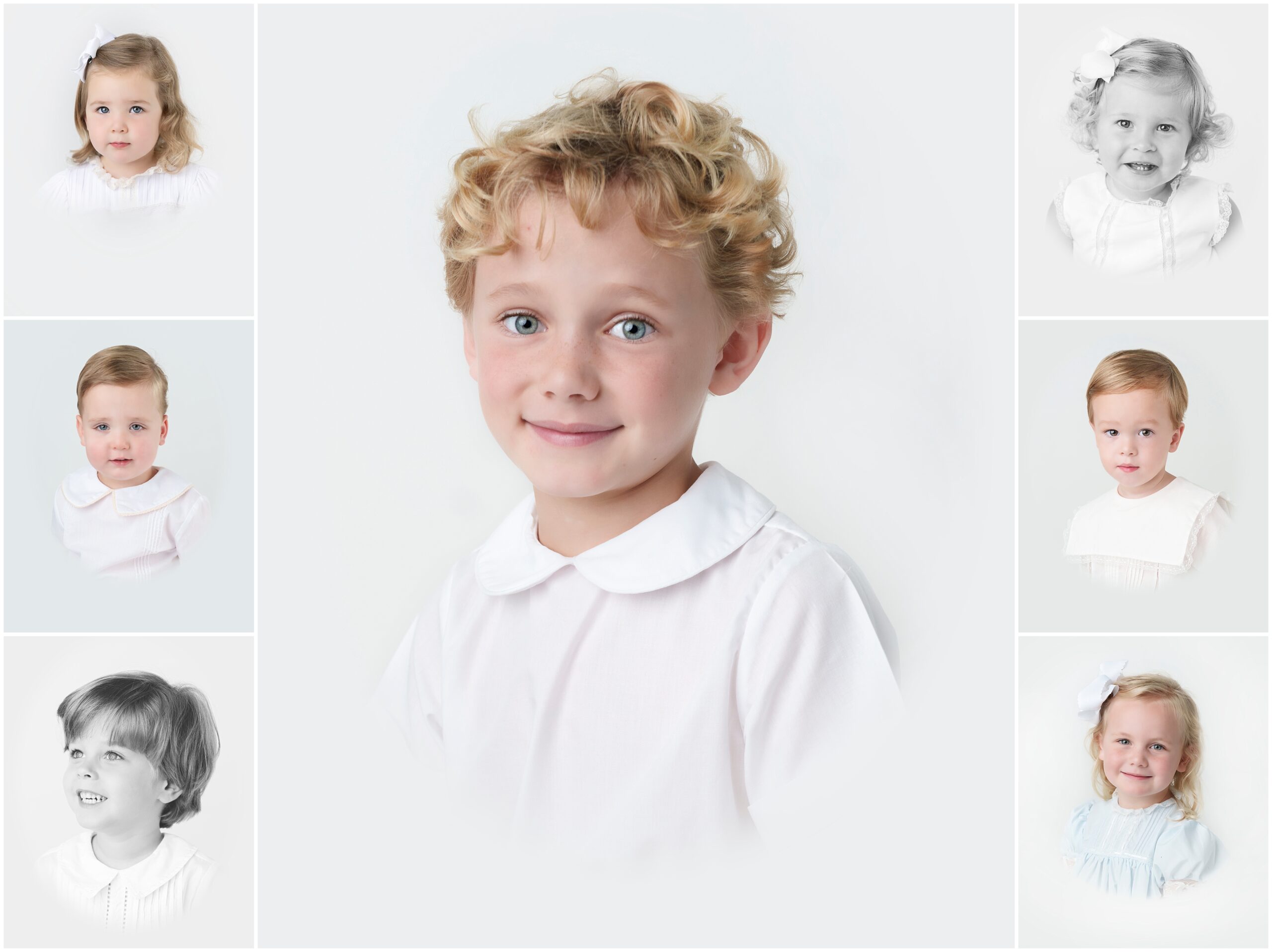 collection of children who have been photographed in an heirloom bust portrait style