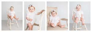 four image collage of a baby girl in a feltman brothers bonnet and grandmillenial dress
