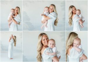 baby and mother photographed in studio grandmillenial southern traditional style