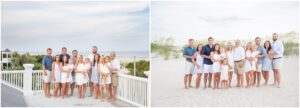 extended family of grandparents plus three adult children, spouses and toddler children photographed on sea island beach