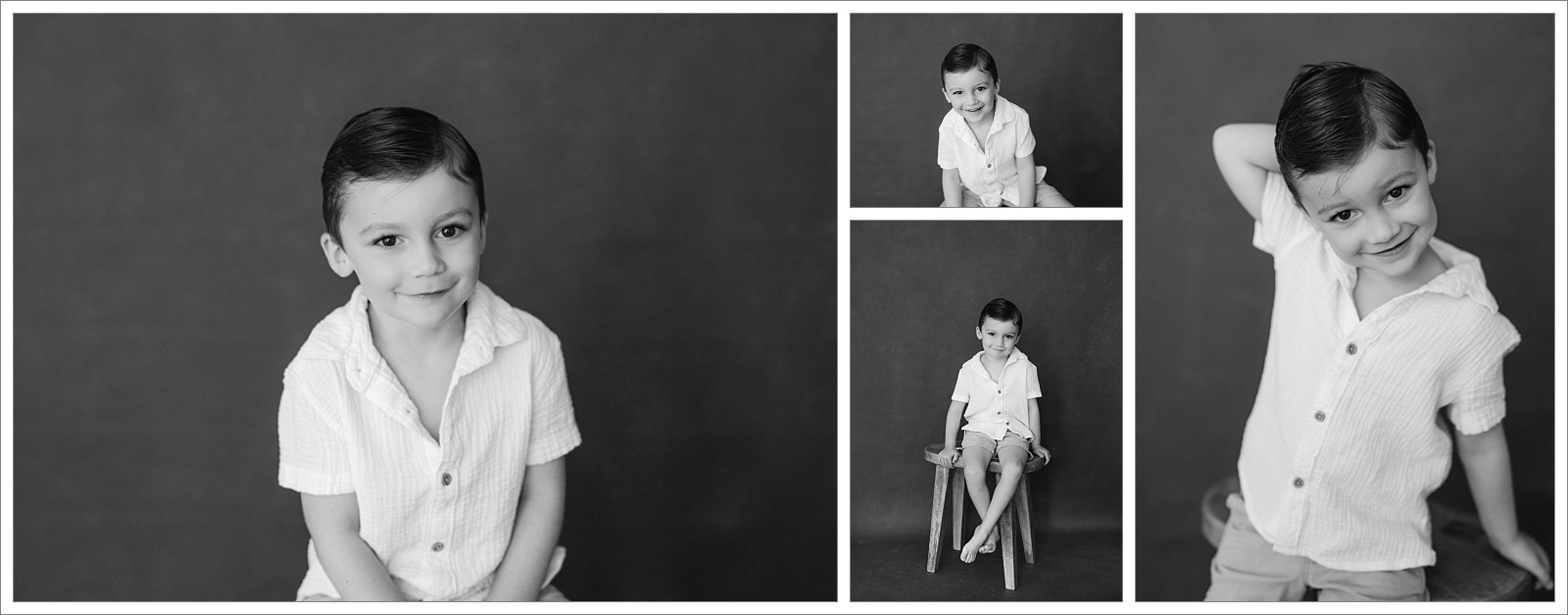 young boy photographed in black and white for personality portraits in st simons island photo studio